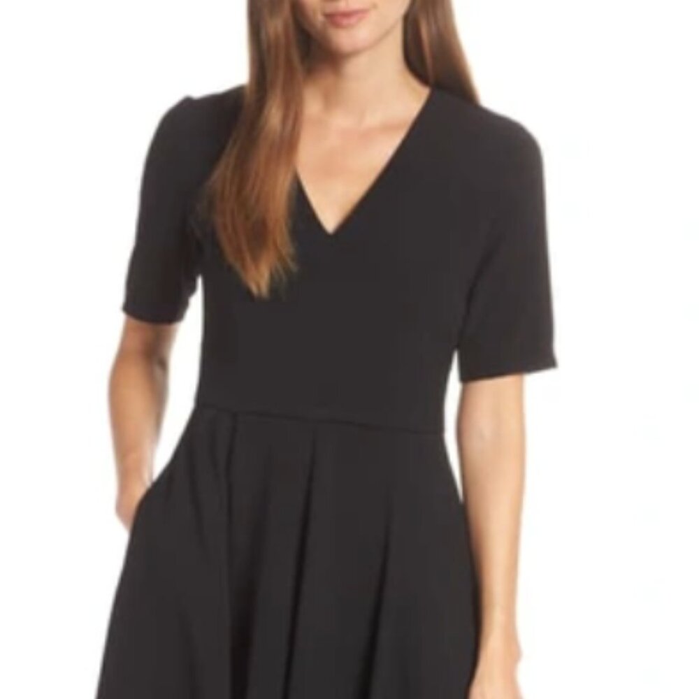 Gal Meets Glam Edith City Crepe Fit & Flare Classic Black Midi Dress